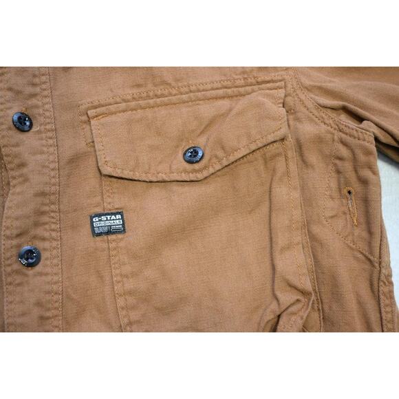 G Star Raw Button Up Shirt Front Pockets Short Sleeve Brown Mens Sz Small - Picture 6 of 11